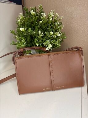 FRAME Les Second Leather Crossbody Bag Cognac Brown Made in Italy